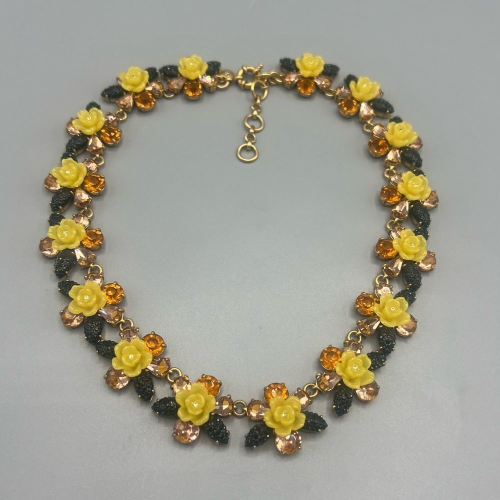 J. Crew Firefly Yellow Floral Jeweled Statement Necklace
